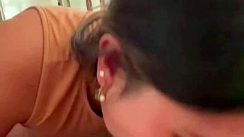 Wow this rich latina teen eats cock so deep in quick blowjob session