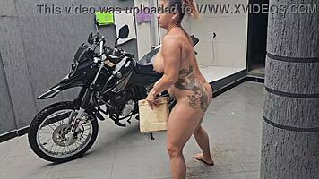 Married woman works naked at car wash