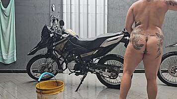 Married woman works naked at car wash