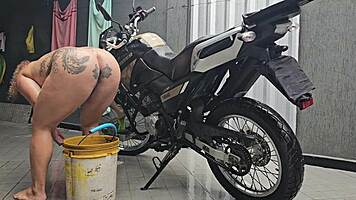 Married woman works naked at car wash