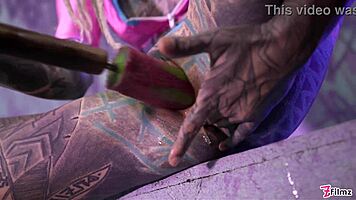 tattooed goth uses toys for double anal play