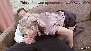 Blonde teen bitch in nylon stockings gets no condom fuck