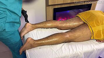 Lucky fan receives amateur massage with happy ending