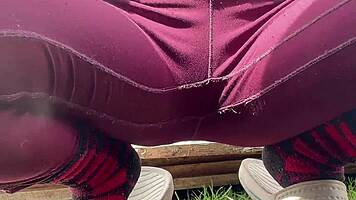  Cute Asian Shows Her Petite Pussy Outside