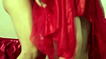 Wearing Red Satin Lingerie For Intense Session