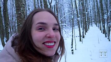 Winter forest hides big cock face fucking