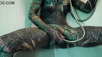 extreme anal shower play by tattooed model solo