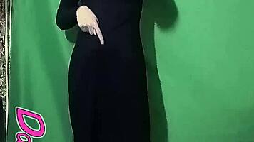 do you like this transgirl in her long black dress