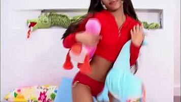 horny latina strips and fingers her tight pussy
