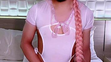 cute astolfo femboy plays with glass dildo and cums