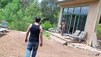 Cuckold husband watches sexy redhead wife with hairy pussy get fucked by stranger