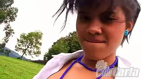 hey, check this out... petite teen carla strips outdoors in cute panties