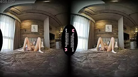 mika teases her cock solo in vr, masturbating with toys