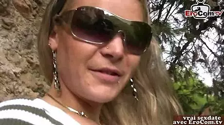 Skinny French blonde teen 18+ picked up at bus station for public sex