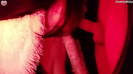 Cutie gags on neighbor's huge cock for a messy mouth cumshot.