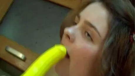 sexy student teases pussy with dildo in kitchen