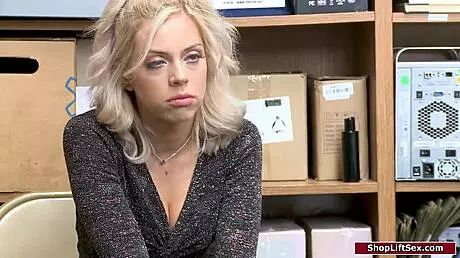 Officer Forces Sexy Blonde Thief to Suck His Massive Cock in Office