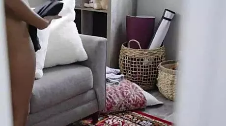 The black hottie babe explores her stepbrother's big cock with licks and masturbation.