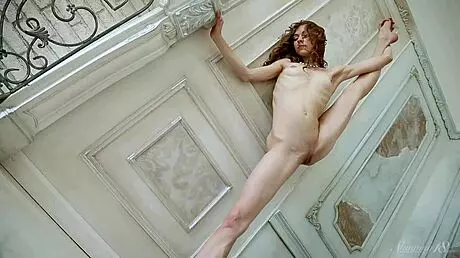 Sexy Ballerina Strips Naked on Couch with Wild Moves.