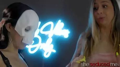 Alex Coal and Nina Nova Strap-On Fuck Petite Brenna McKenna in Lesbian Threesome