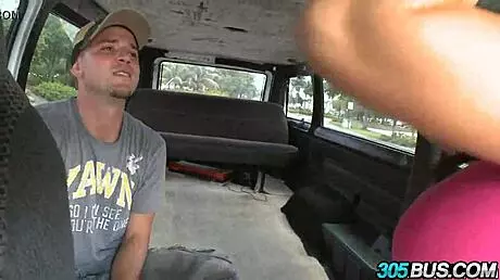 Amateur couple fucks on the bus with Jenna Presley watching