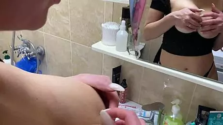 I’m spying on big-boobed stepmom in bathroom, can’t stop jerking off