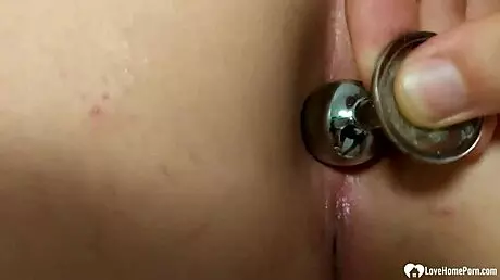 This cutie tries a buttplug before hardcore anal