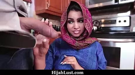 Shy Arab teen 18+ with big ass rides hard to welcome hijab roommate