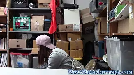 teen thief got caught on hidden cam and ended up tugging for a sticky cum facial.