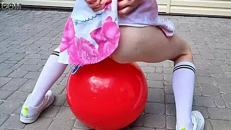 Horny Stepsister Riding Fitness Ball with Intense Double Action