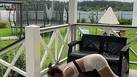 stretching session turns into sexy morning fun with cute teen 18+ babe next door