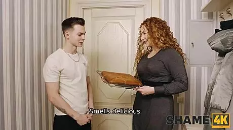 Shame4k - Curly Redhead Surprises New Neighbor with Pie and Oral Delight