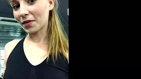 redhead with puffy boobs and big nipples has sex at the gym