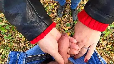 Cute Teen 18+ Nata Sweet Gives Risky Public Handjob in Forest