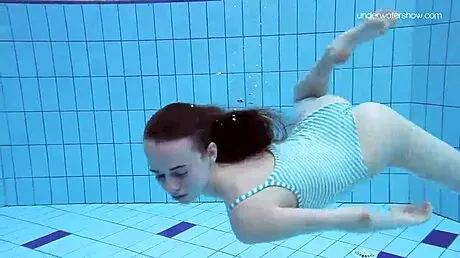 Striped Swimsuit on Small 18+ Tits Teen Anna Netrebko Feels So Sexy Underwater