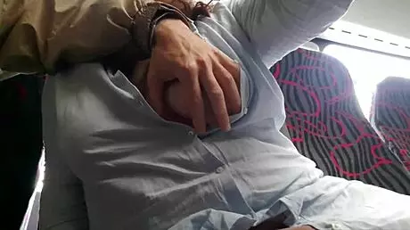 exhibitionist lures curvy milf to stroke and suck him off on a public bus ride.