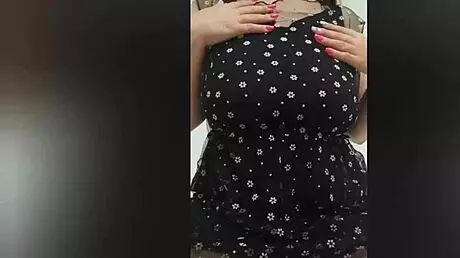 Busty Cutie in Sexy Dress Teases and Plays with Her Big Tits - LuxuryOrgasm