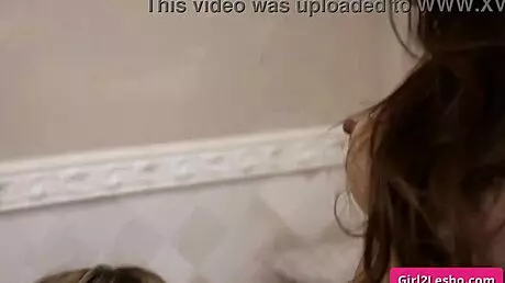 Sexy Busty Asian Lesbian's Pink Pussy Licked By Naughty Blonde In Bathroom