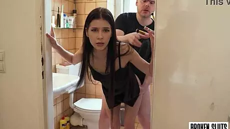 A young woman of 18 years old gets a rough fuck in the bedroom before going to the party