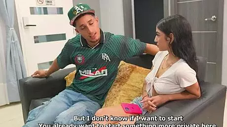 Muscular Latino with big cock bangs hot petite 18+ brunette. They met outdoors before bedroom action.