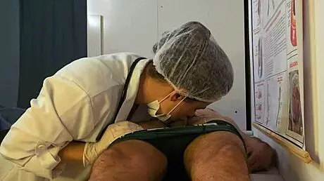 Patient's cock hardens under nurse's touch in hospital