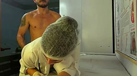 Patient's cock hardens under nurse's touch in hospital