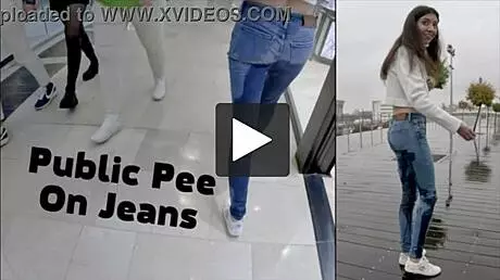Teen pees in jeans at the shopping mall