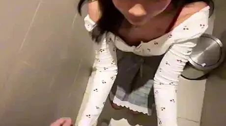 Yo, this 18-year-old Asian girl gave me a huge cumshot in a public restroom