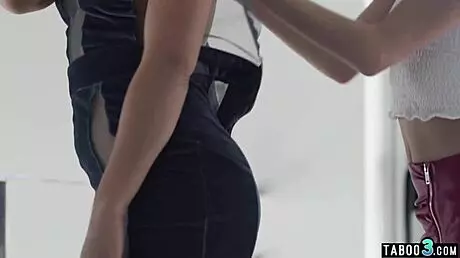 Blue Angel and Rebecca Volpetti, Skinny Hungarian and Italian Lesbians, Caress Small Tits and Trimmed Pussies in Stockings