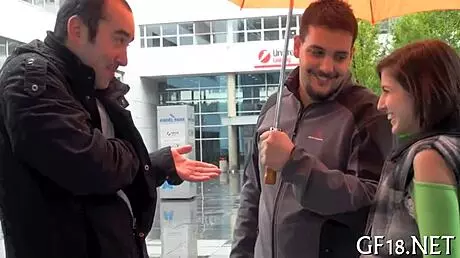 Boyfriend sells sweet-looking teen 18+ girlfriend for oral sex and hardcore fucking.