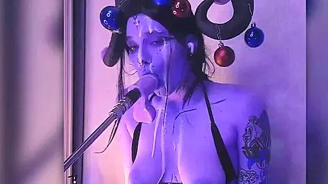 Devil filled with cum passionately gives blowjobs and uses huge dildo!