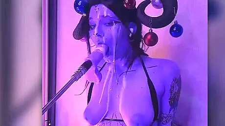 Devil filled with cum passionately gives blowjobs and uses huge dildo!