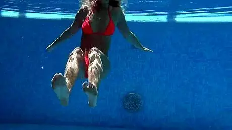 very hot russian pornstar mary kalisy bathing in bikini by the pool, getting nude outdoors