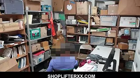 Exotic Kat Arina gets bent over in the shop before the security guard pounds her hard